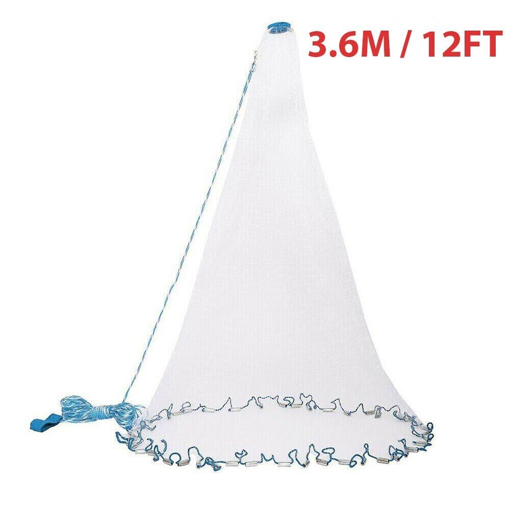 6/8/10/12/16FT Fishing Cast Net Bait Easy Throw Hand Cast Strong Nylon