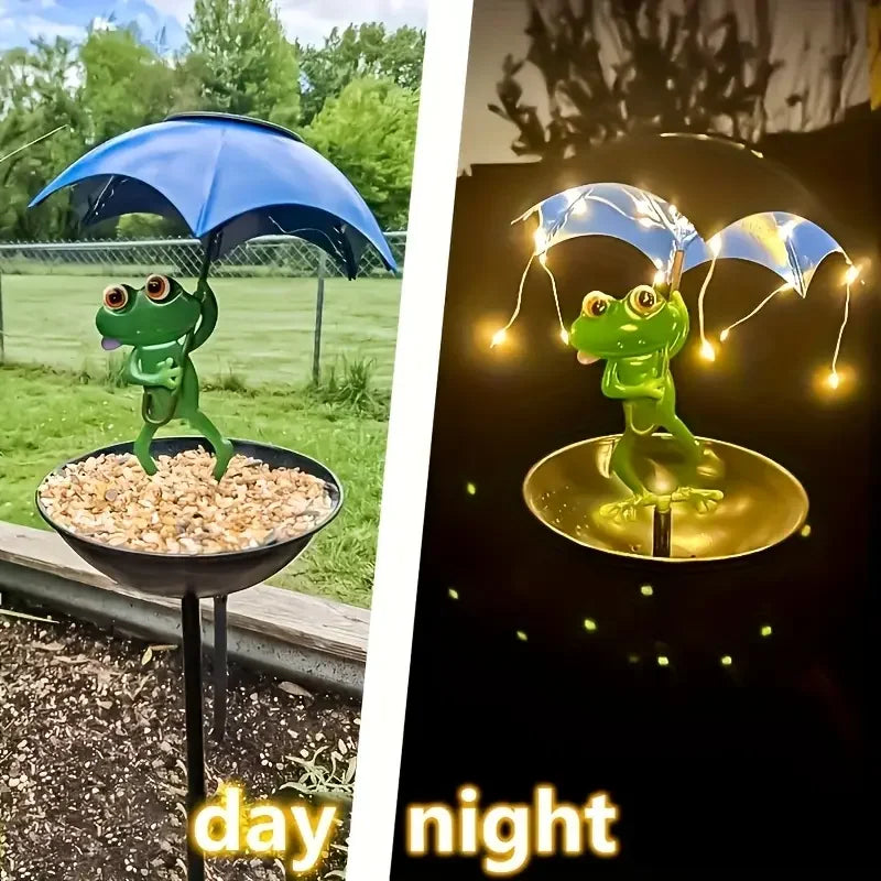 Solar Powered Frog Statue Street Light Garden Decoration Outdoor
