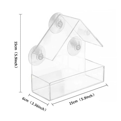 Bird Feeder Transparent House Type Feeding Cage with Suction Cup