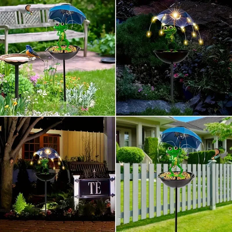 Solar Powered Frog Statue Street Light Garden Decoration Outdoor