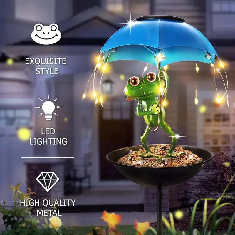 Solar Powered Frog Statue Street Light Garden Decoration Outdoor